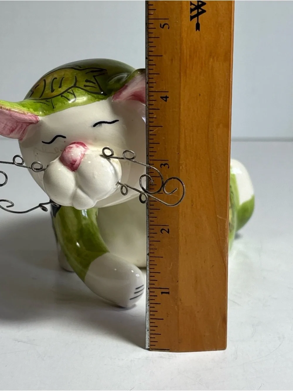 DEI Dennis East Intl Whimsical Cat, Green With Fish Pattern and Wire Whiskers - Picture 9 of 10